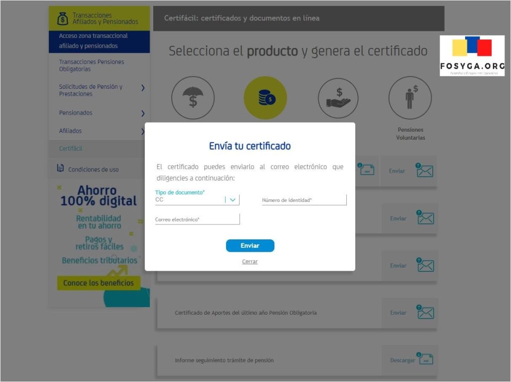 Enviar certificado afiliacion Proteccion