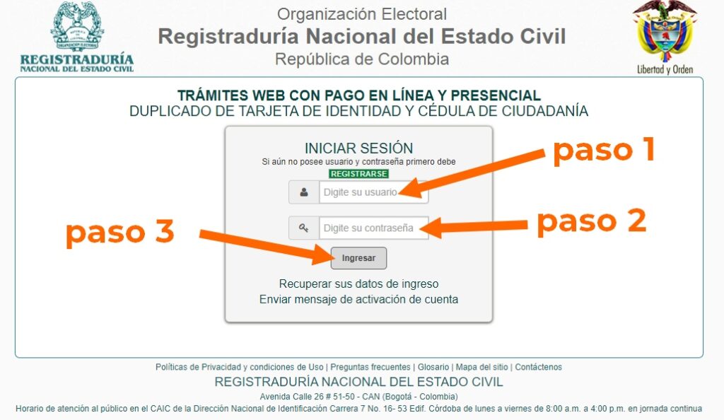 ingreso usuario registraduría nacional
